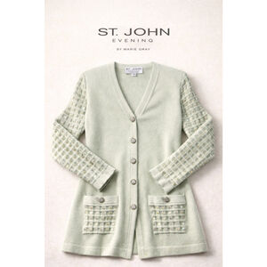St. John Evening Mint Knit Cardigan Sz 10 Embellished Luxe Old Money